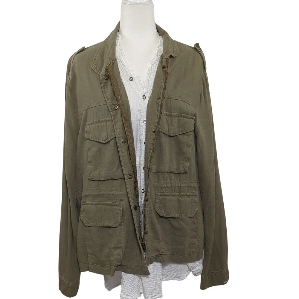 Vintage 90's Y2K Olive Green Military Style Utility‎ Jacket Chore Coat Linen XL
